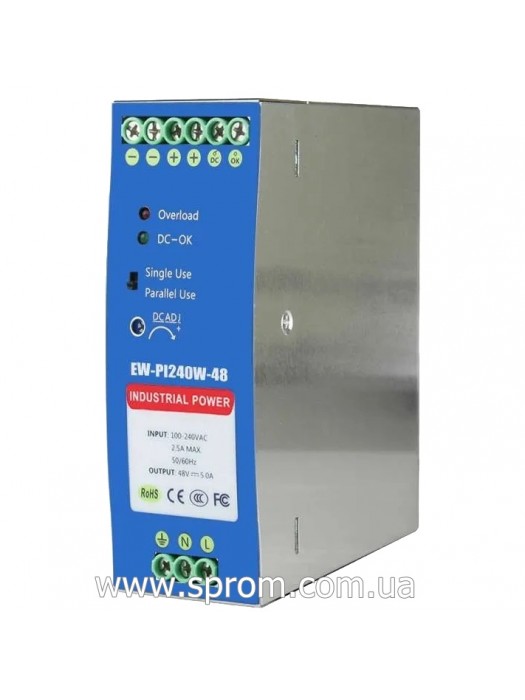 Блок живлення Ewind EW-PI240W-48 (48 В; 240 Вт) на DIN-рейку Блок живлення Ewind EW-PI240W-48 (48 В; 240 Вт) на DIN-рейку